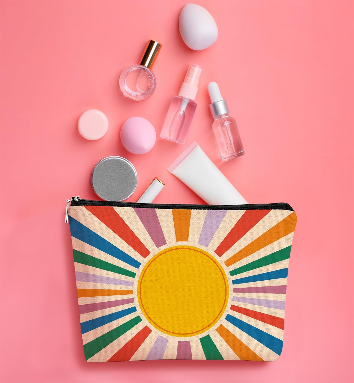 Retro Preppy Makeup Bag,Boho Sun Colorful Sunshine Ray Cosmetic Bag Best Gift for Sister Girls Girlfriend Wife,Daughter Gift from Mom,Birthday Christmas Valentine's Day Gifts image 3