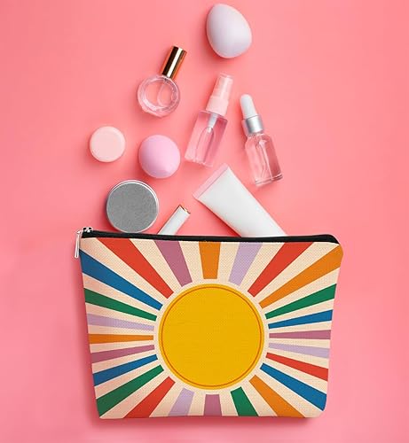 Miniatura 8 de BARPERY Bolsa de maquillaje abstracta bohemia con rayos de sol, colorida bolsa de cosméticos Aura estilo bohemio, la mejor idea de regalo para