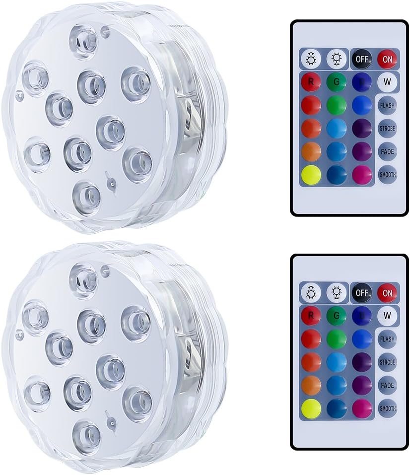 OriFiil Submersible LED Lights Waterproof Pond Lights with Remote Control,RGB Color Changing Battery Powered for Swimming Pool,Fish Tank,Aquarium,Hot Tub,Vase Base or Wedding Centerpieces
