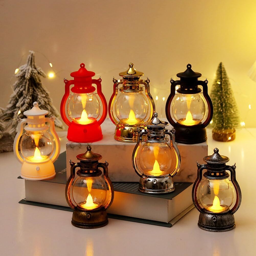 Portable Led Vintage Lantern with Flame Effect - Retro Hanging Oil Lamp for Home Decor & Outdoor Camping, Parties and Events White