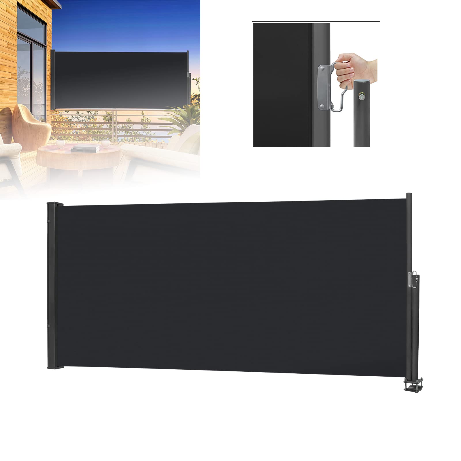 LARS360 Toldo lateral extensible, protección visual contra el viento, toldo lateral para balcón con montaje en suelo, toldo lateral para terraza y balcón, (120 x 300 cm, antracita)