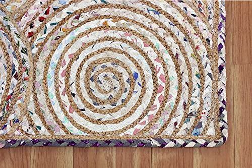 Casavani Indian Hand Braided Rag Rug Geometric Beige & Multicolor Chindi Cotton & Jute Rug Hallway Enterway Rugs For Bedroom,Dining Room & Kitchen 3X5 6X9 Feet #TOP5