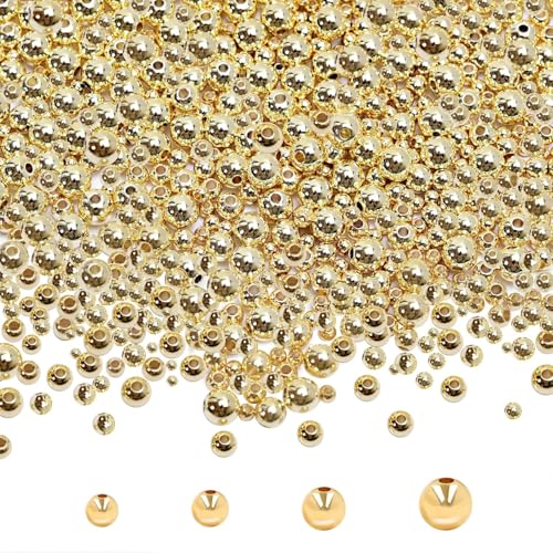 250pcs 14K Gold Filled Spacer BeadsRound Bracelet Bead Seamless Smooth Metal Brass BeadLasting Round Spacer Beads for DIY Necklace Bracelet Jewelry Making (3mm)