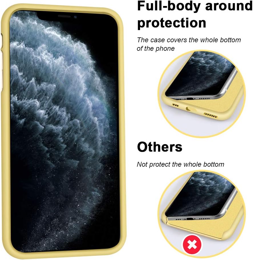Anuck Case for iPhone 11 Pro Case 5.8 inch, Non-Slip Liquid Silicone Gel Rubber Bumper Case with Soft Microfiber Lining Hard Shell Shockproof Full-Body Protective Case Cover - Yellow