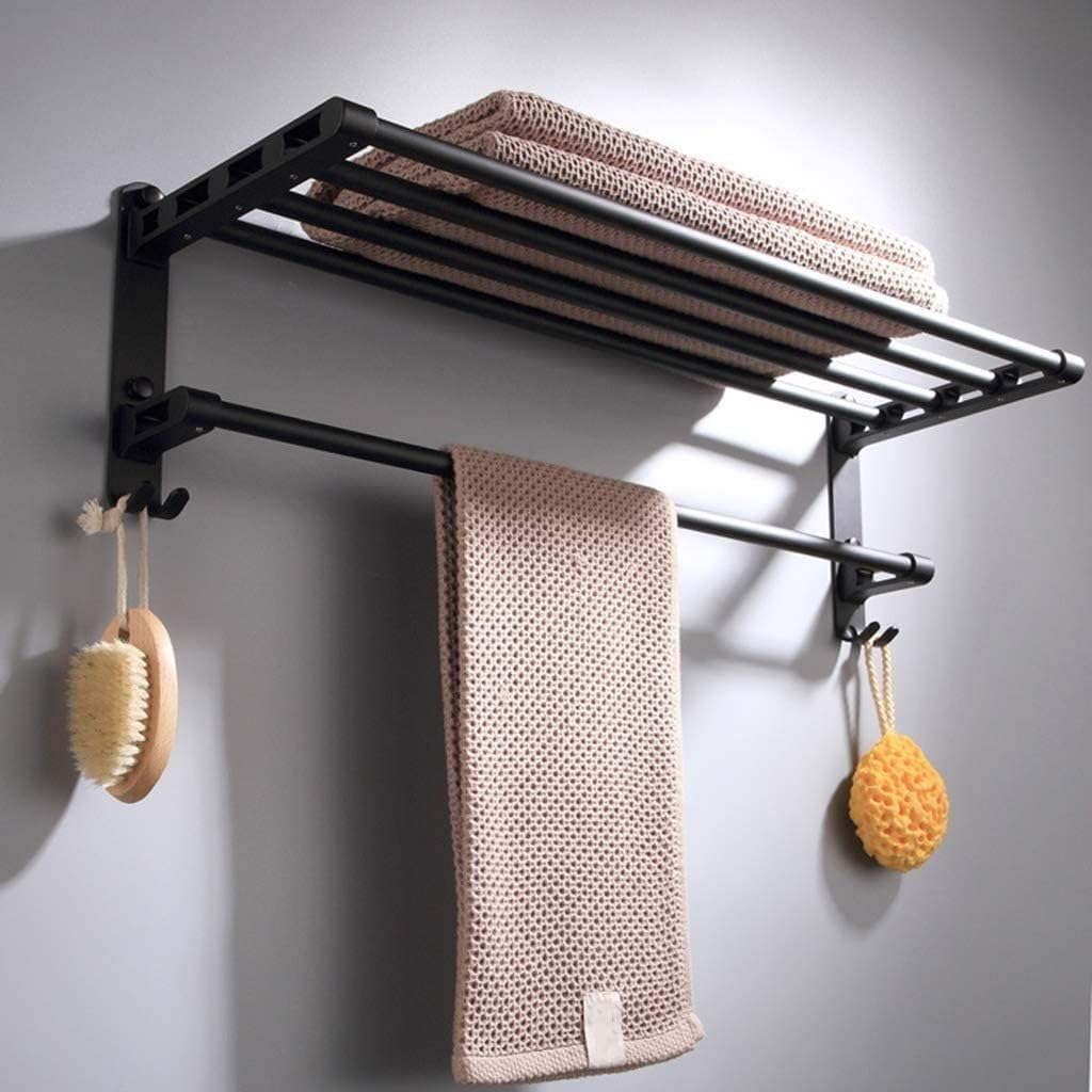 Towel Rails Bathroom Racks, Multifunction Double Layer Bath Rack Aluminum Household Black Bars Decoration Hardware Holder