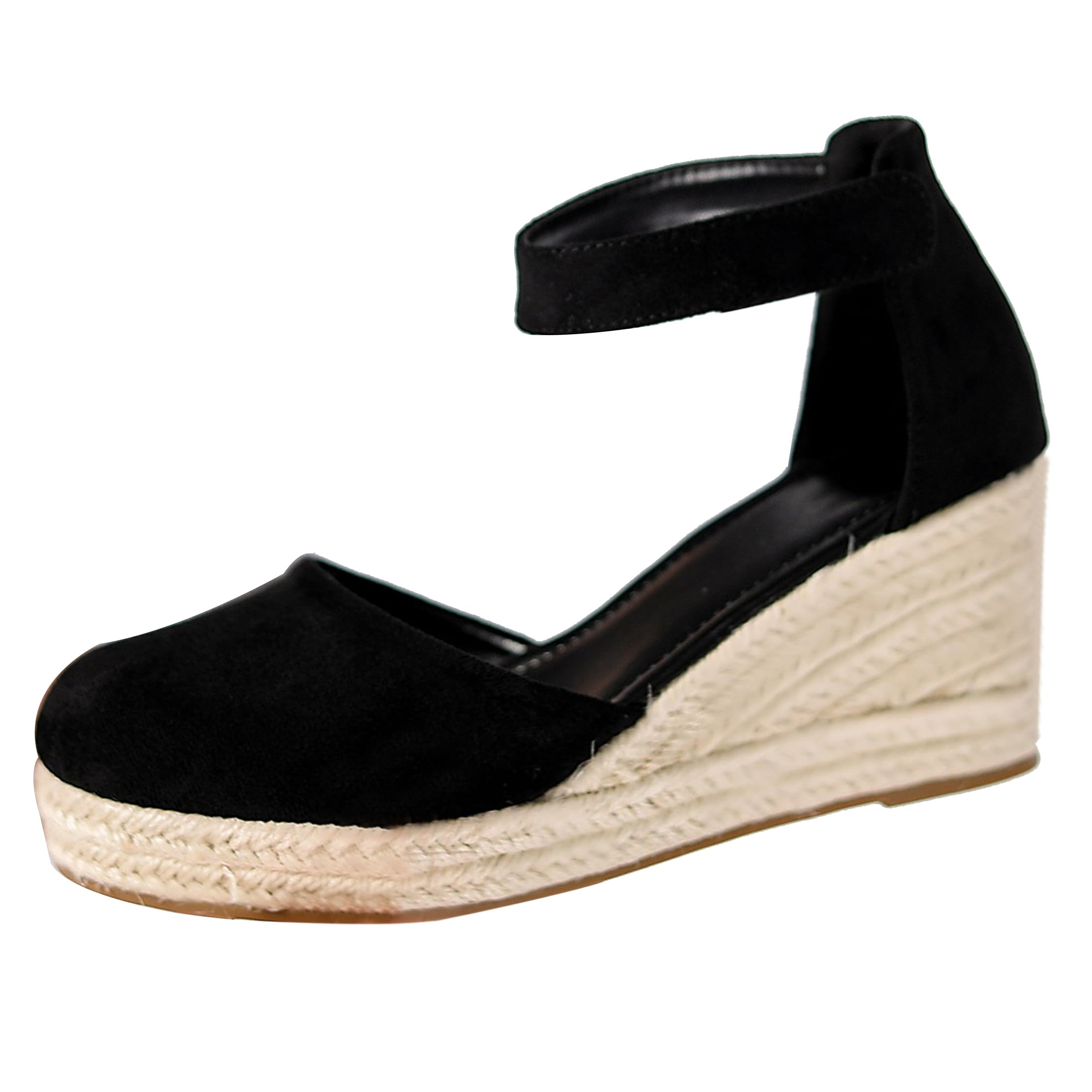 Espadrille Compensées Femme Bout Fermé Bride Cheville Sandals Plateforme