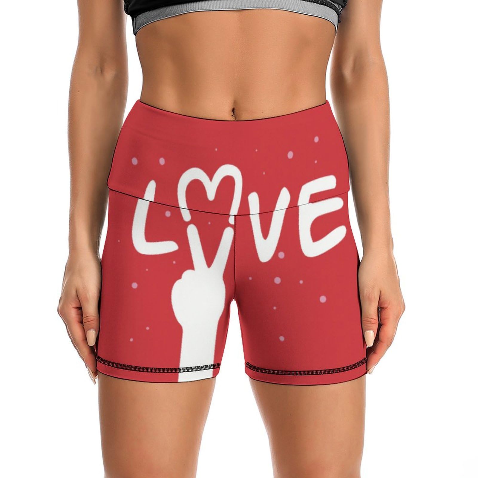 Tie Dye Peace Love Sign Pattern High Waist Yoga Shorts for Women Athletic Shorts Leggings Running Pants Black