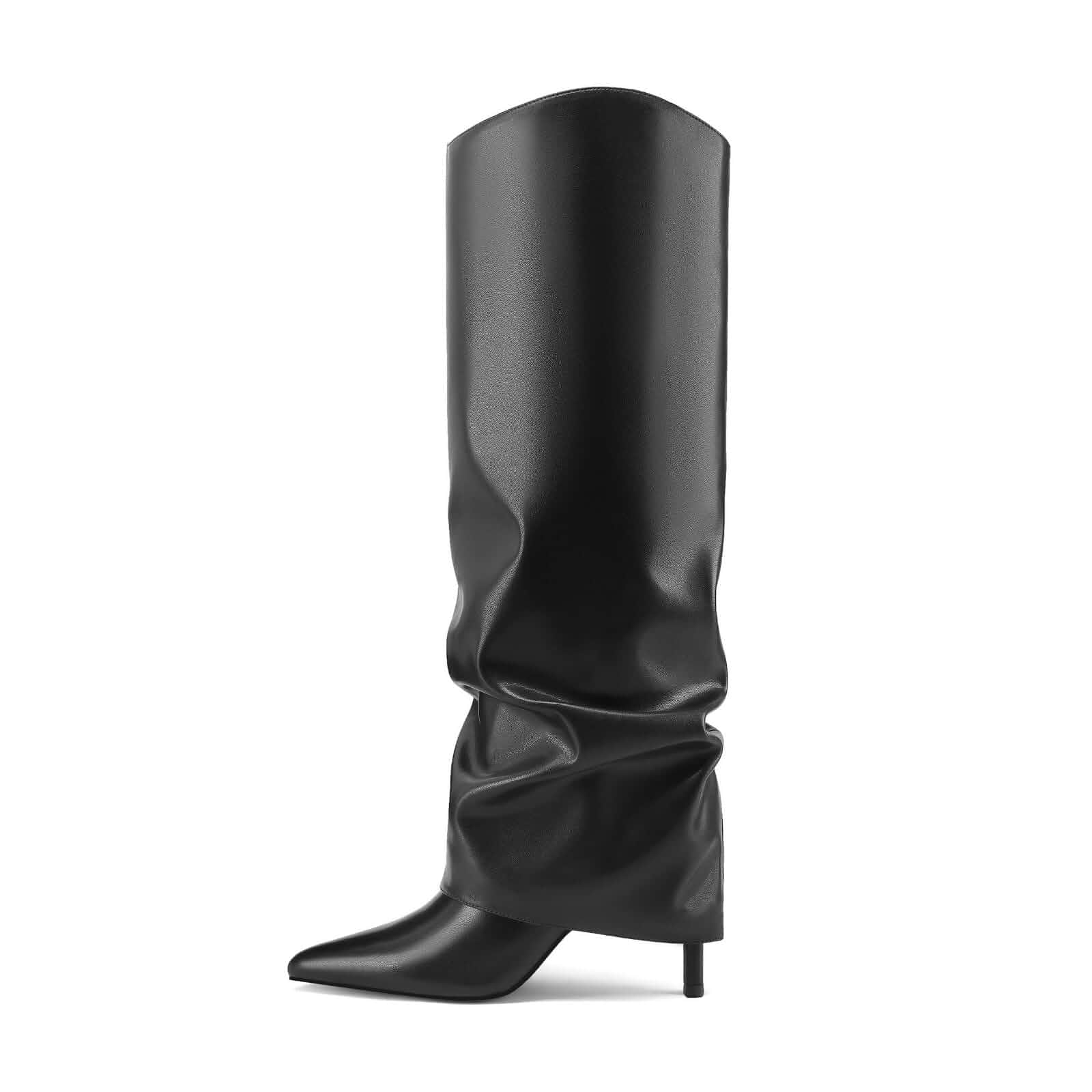 Vaslemuse Womens Fold Over Knee High Boots Pointed Toe Sexy Slouch Boots Slouchy long boots, Stiletto high heels, Closed toe, Sping fall boots, High heel boots, Side zipper