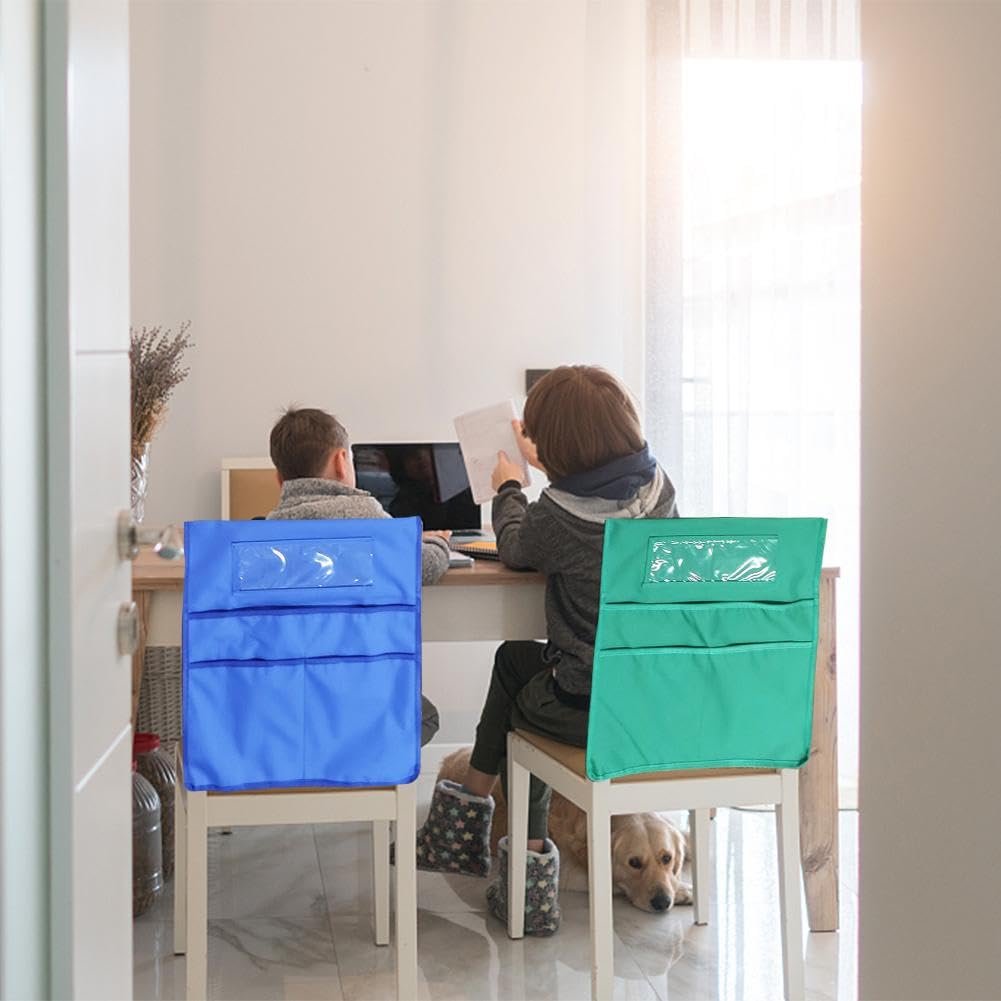 Set 24 Tasche Portaoggetti Per Sedie Scolastiche, 50x43 Cm, In Oxford, Con Portanome E 24 Etichette, Nere Con Strisce Colorate - 3