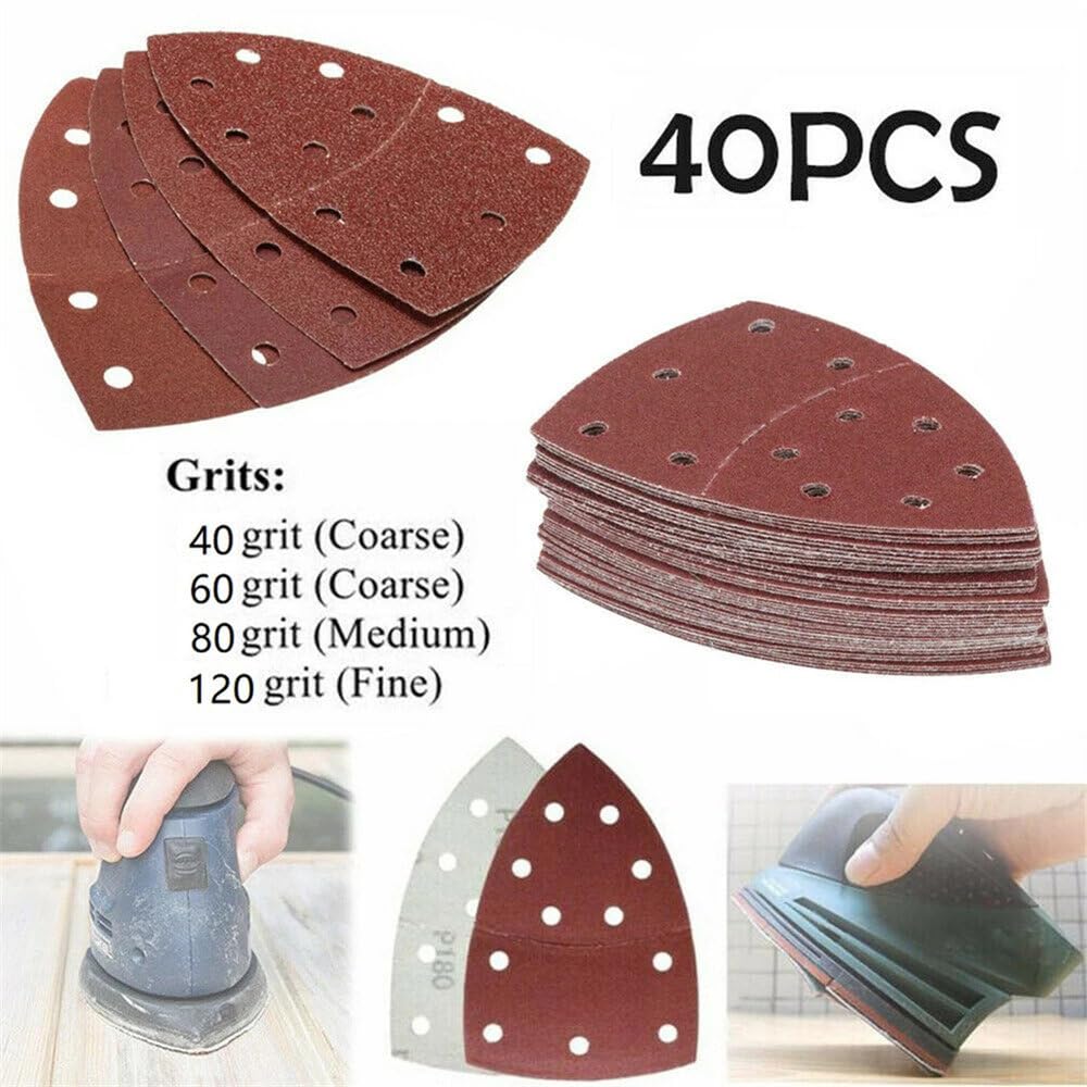 Lot de 40 Feuilles de Papier de Verre triangulaires abrasives, Grain Mixte, pour Une élimination Rapide ou Un écaillage Grossier, 152 x 105 mm
