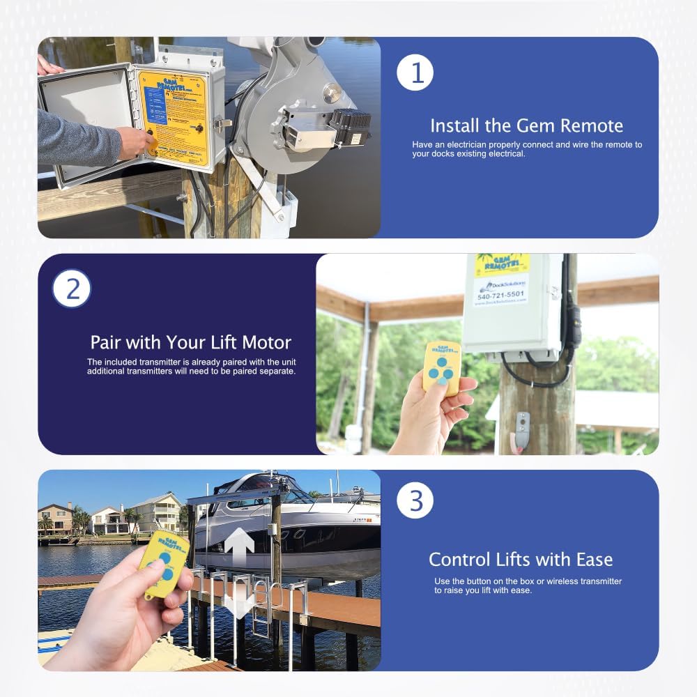 Gem Remotes Wireless Boat Lift Control System – Durable, Easy-to-Use, Premium Quality Remote for Dock & Marine Applications (Gem GR2A: Two Motor Lift, Auto Stop)