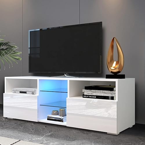 Miniatura 2 de Moderno soporte de TV LED con luces LED para televisores de 5560 pulgadas centro de entretenimiento brillante consola multimedia soportes de