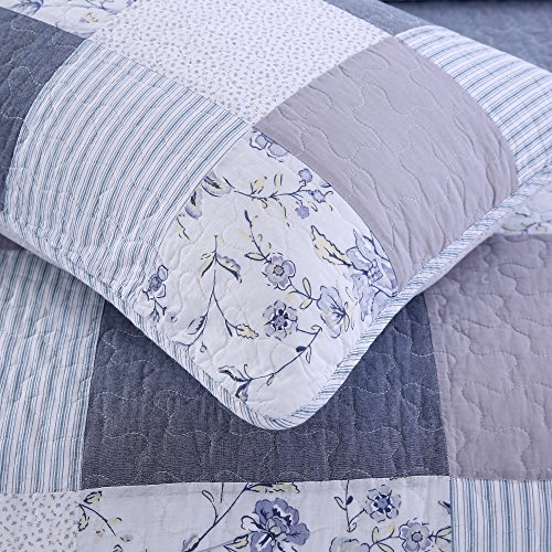 SLPR Coastal Dream Cotton Pieced Quilt Set - Queen Size with 2 Shams, Soft Purple & Blue Patchwork Quilted Bedspread, Farmhouse Country Style Bedding for All Seasons - Image 3