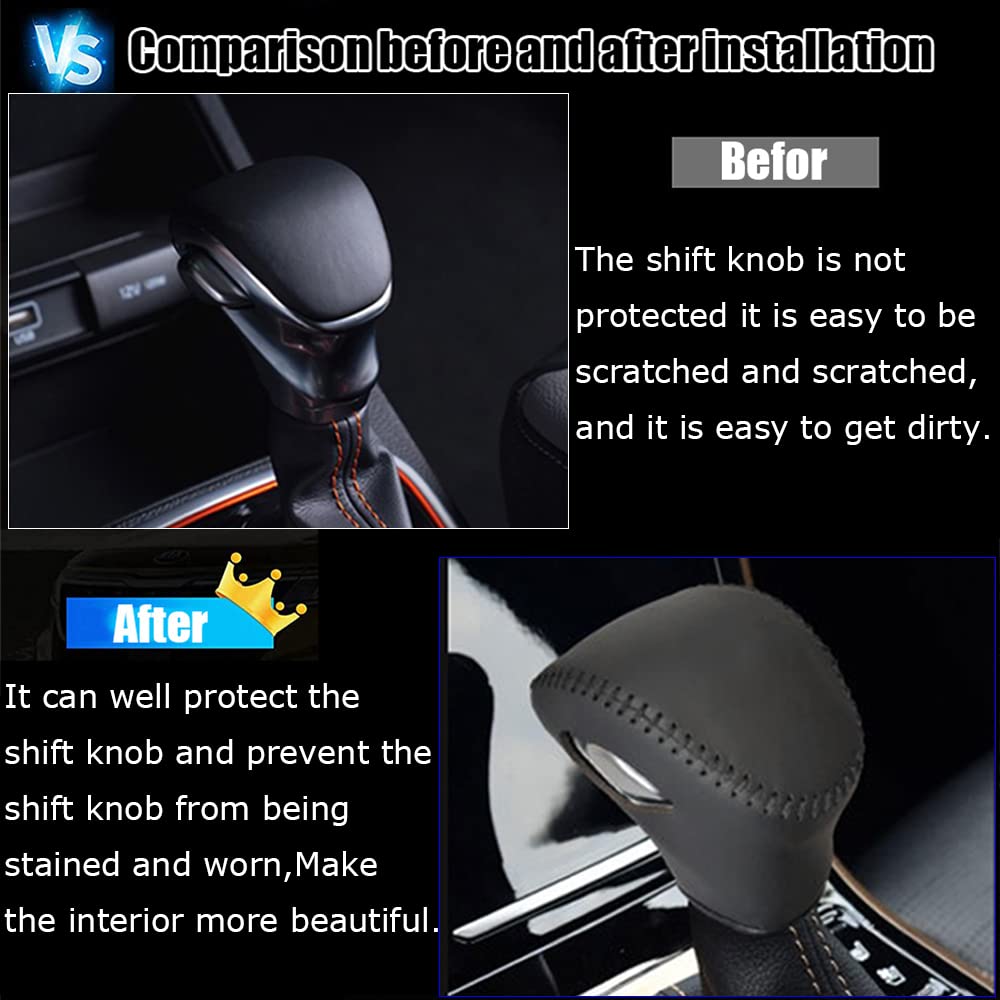 Kakash Custom Interior Accessories for Kia Seltos 2021 2022 2023 Leather Automatic Gear Shift Knob Cover,Transimission Boots Shift Lever Leather Sheath(Red Stitches)