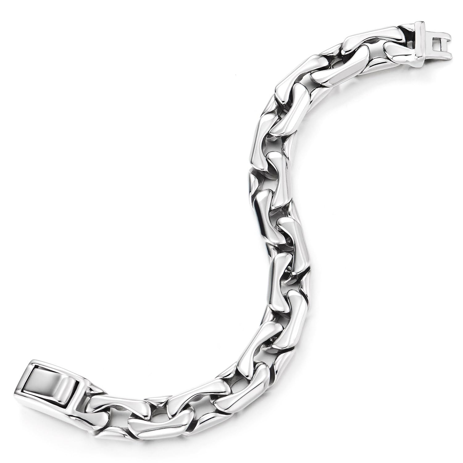 COOLSTEELANDBEYOND Bracciale Uomo in Acciaio Lucido, Marinara Catena Spessa Moderna, Bracciale Minimalista e Robusto