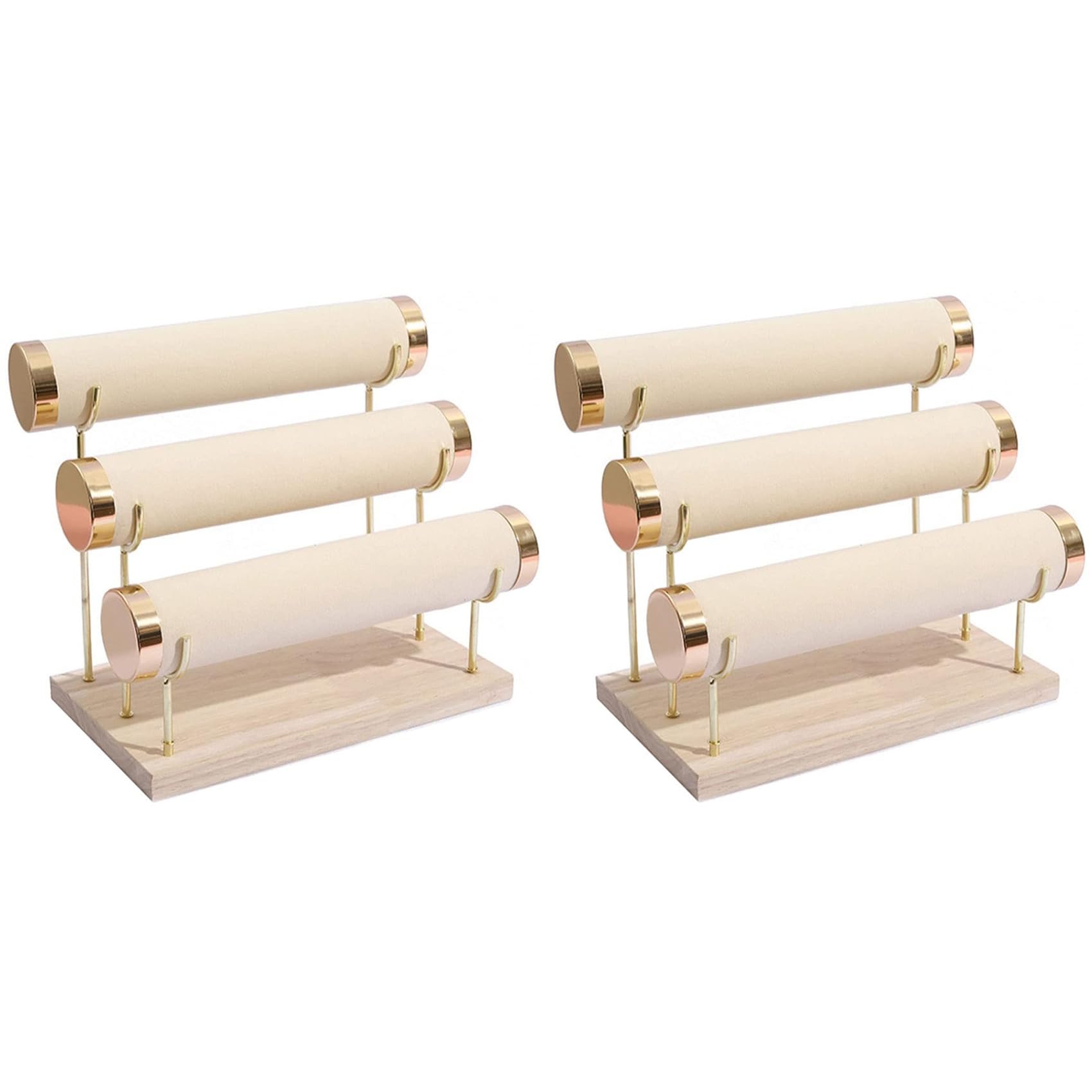 Hndhbfgrt 2X Detachable Bracelet Holder, Three Tier Racks Jewelry Display Stand, Stylish Velvet Wrist Watch Organizer, Beige