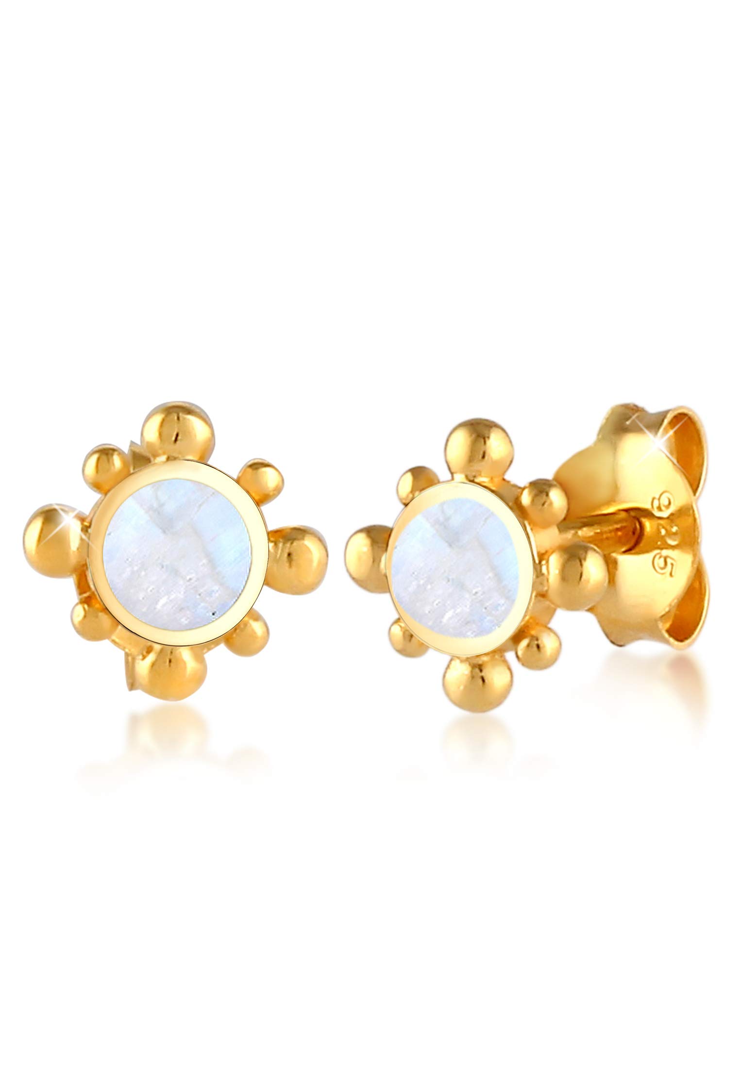Elli Earrings Woman Plug Moonstone Vintage in 925 Sterling Silver Gold Plated