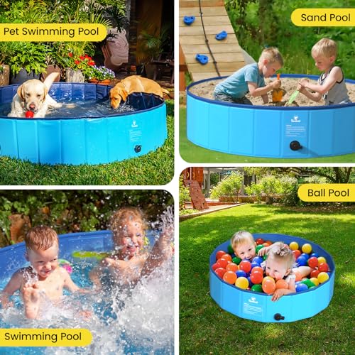 Pawaboo Foldable Large Dog Pool, Collapsible Pet Bath Pool Bathing Tub, Hard Plastic Doggie Wading Pool for Indoor and Outdoor, Portable Dog Swimming Pool for Small Medium Large Dogs and Cats(59\"x12\")