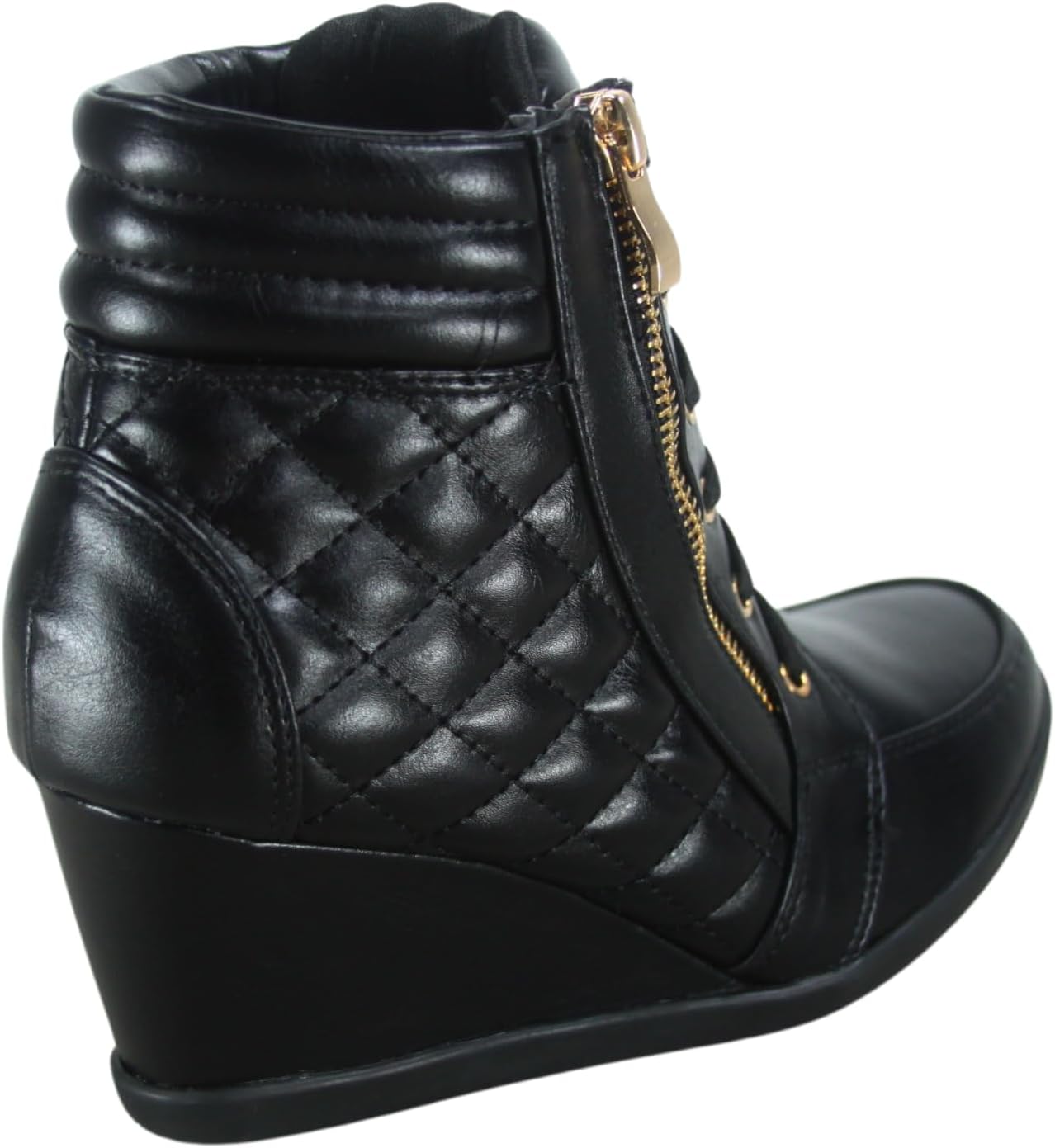 Forever Link Women's Fashion High Top Lace Up Wedge Sneaker Shoes Peggy-64 Black Pu 7 - Image 3