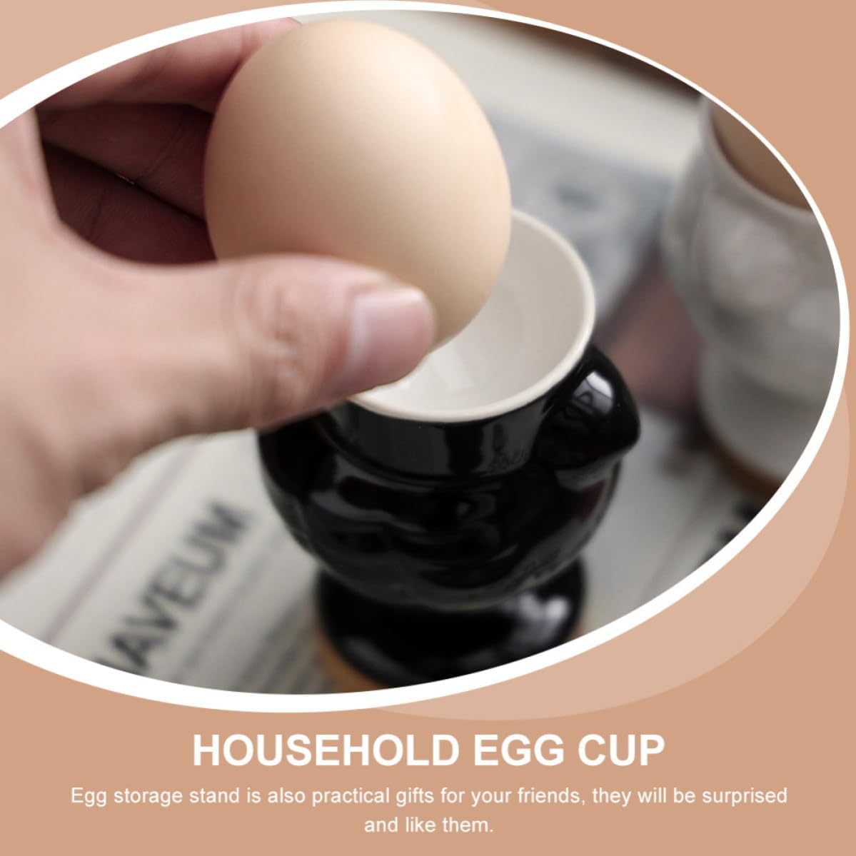 Ceramic Chick Egg Cup Holder Stand for Dining Black
