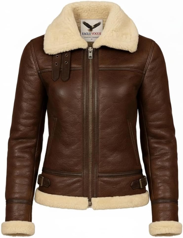 Eagle Vogue Real B3 Aviator Leather Jacket Women|B3 Real Shearling Leather Bomber Jacket Women|Warm Fall Stylish Windbreaker