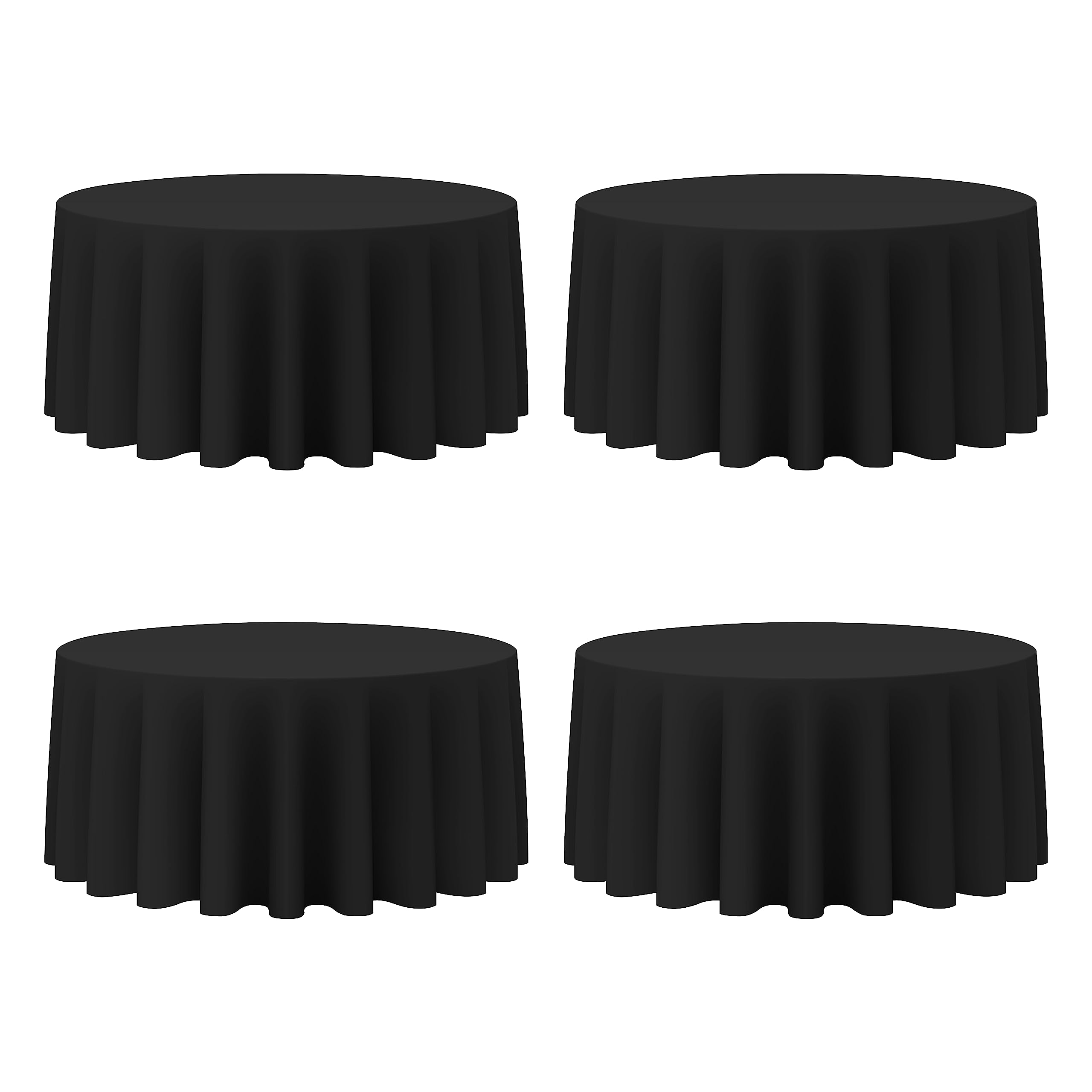 BRILLMAX 4 Pack Black Round Tablecloths 132 Inch for 72” Tables - 150 GSM Polyester Fabric, Floor Length Drop, Water, Stain & Wrinkle Resistant Cloth