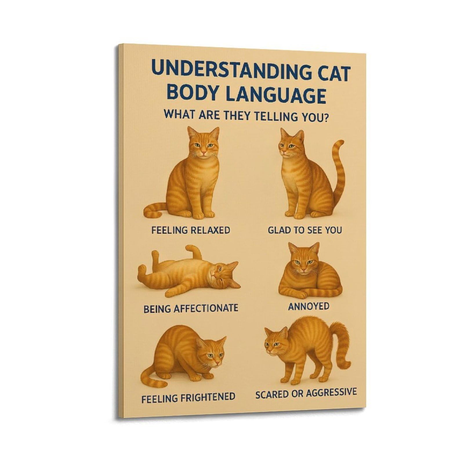 ESTE Cat Science Poster Cat Body Language Artwork Decorative Painting Canvas Modern Art Picture 24x36inch(60x90cm)