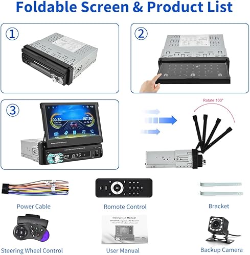 Miniatura 7 de Hikity - Estéreo de auto Carplay de 7 pulgadas de un solo DIN, pantalla táctil abatible, radio para automóvil con Carplay inalámbrico Android Auto,