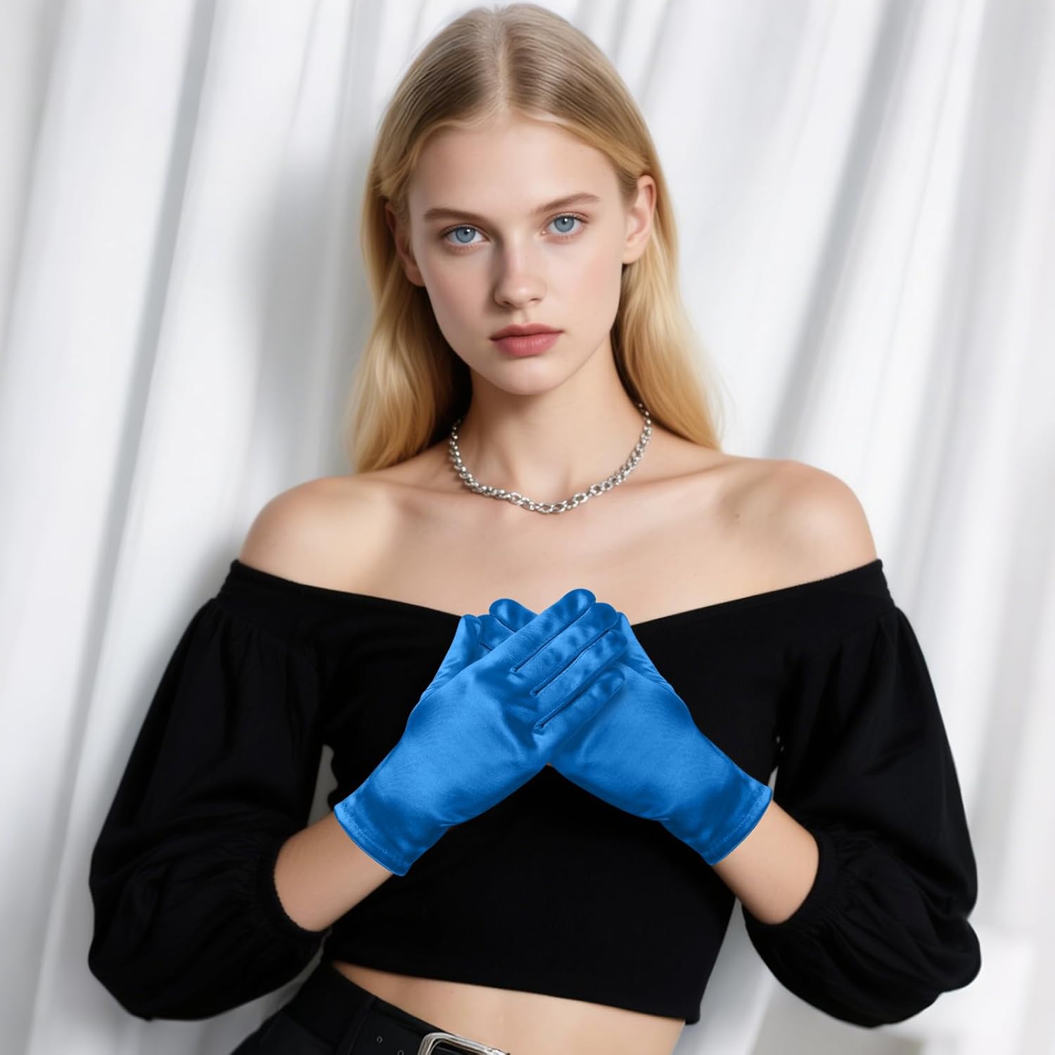 Short Satin Opera Gloves, Women Formal Dancing Gloves for Wedding Bridal Tea Party Banquet Costume - Image 2