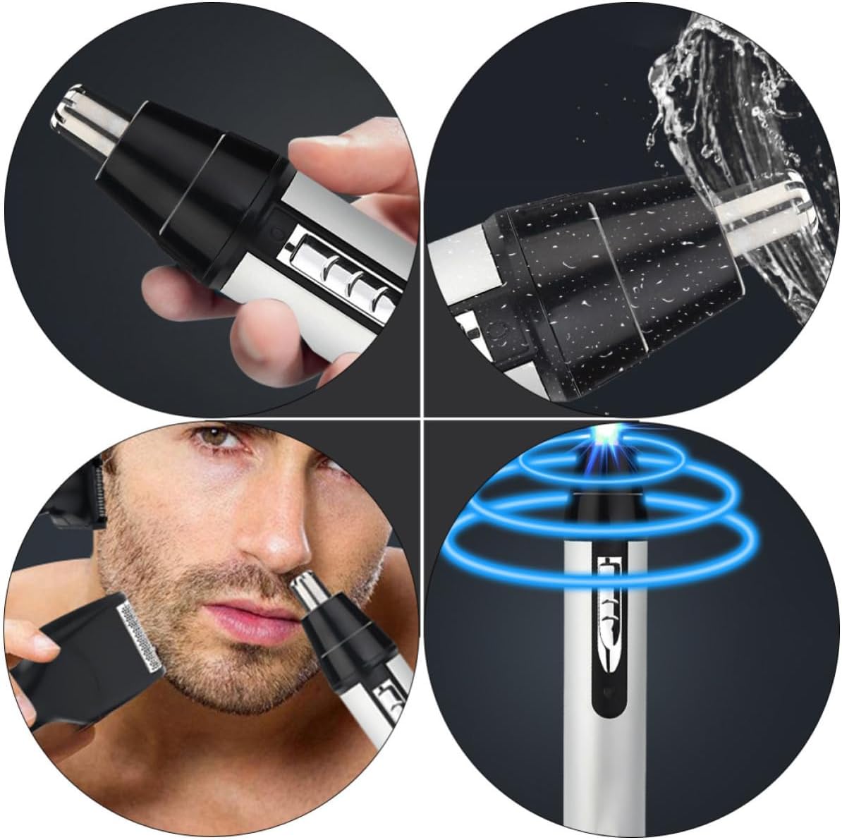 Rechargeable Multi-Purpose Nose Ear Hair Trimmer with Ergonomic Design, Metal Aluminum Chassis for Precise Facial Hair Removal, Portable Grooming Kit for Men