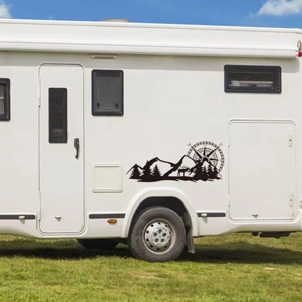 Decalcomanie per Auto Adesivi per Auto con Grafica Forest Mountain per Camper Van per Cavalli Caravan RV Camper Van Body Decor Decalcomanie in Vinile(Glossy Yellow,100cm x 42cm)