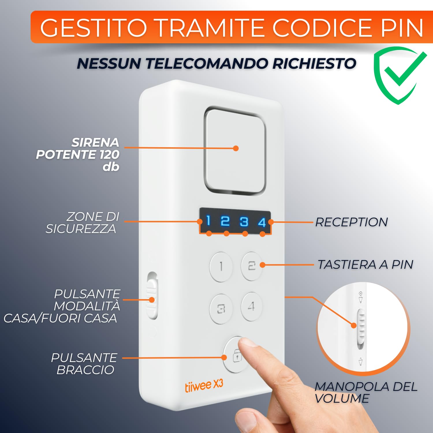 tiiwee X3-XL Allarme per la Casa - Sirena forte da 120 dB, 4 Sensori per Porte e Finestre - Nessun Telecomando Richiesto
