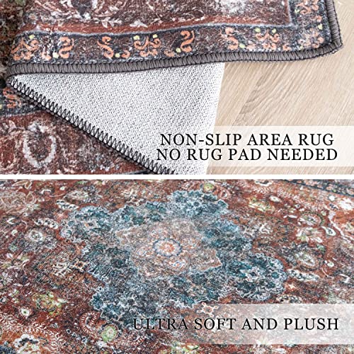 2'X3' Rug Door Vintage Boho Small Rugs For Entryway Indoor Retro Distressed Throw Rugs Persian Carpet Oriental Farmhouse Kitchen Doormat Washable Non Slip Rug Bedroom Kitchen Brown Tan Brick Red Green #TOP4