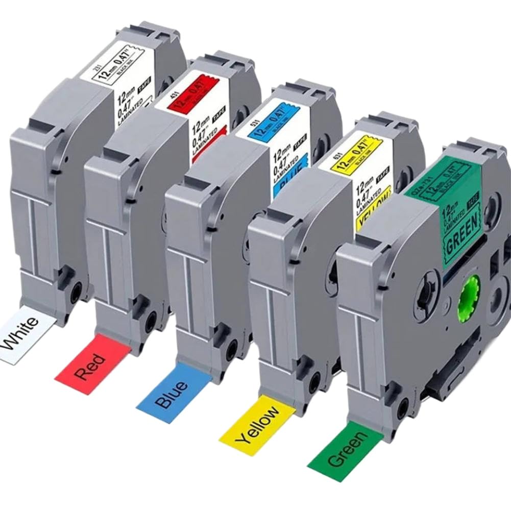 Nastro per etichette bianco da 12 mm TZe-231 (nero su bianco) compatibile con la stampante per etichette PTD220 – Disponibile anche in rosso, giallo e blu