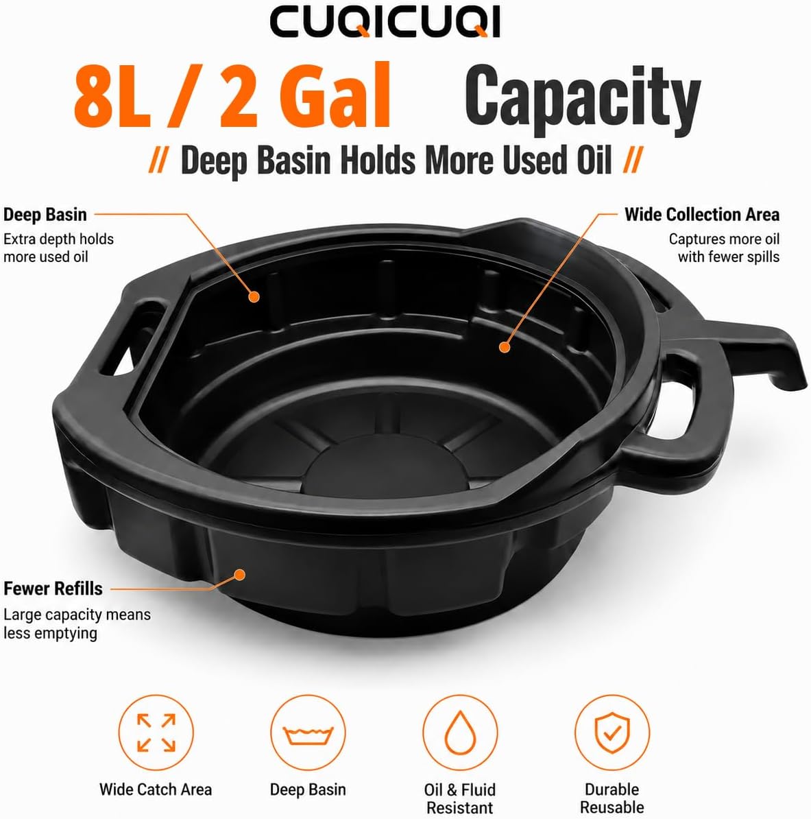 Oil Drain Pan, Oil Change Pan for Cars and Motorcycles, Oil Pans for Changing Oil, 8 L/2 GAL