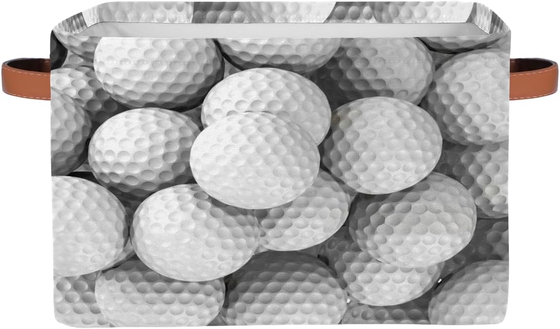 Golf Storage Basket for Shelves, Storage Bins with Handles, Collapsible Basket for Organizing, Closet Toy Baskets for Nursery Room, 15x11x9.5 in, Canvas, White Golf