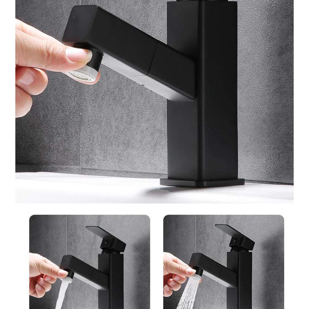 Grifo de Lavabo Extraíble Grifo Baño Latón Frío y Calor Modo Dual Grifo de Lavabo Grifo de Baño Negro