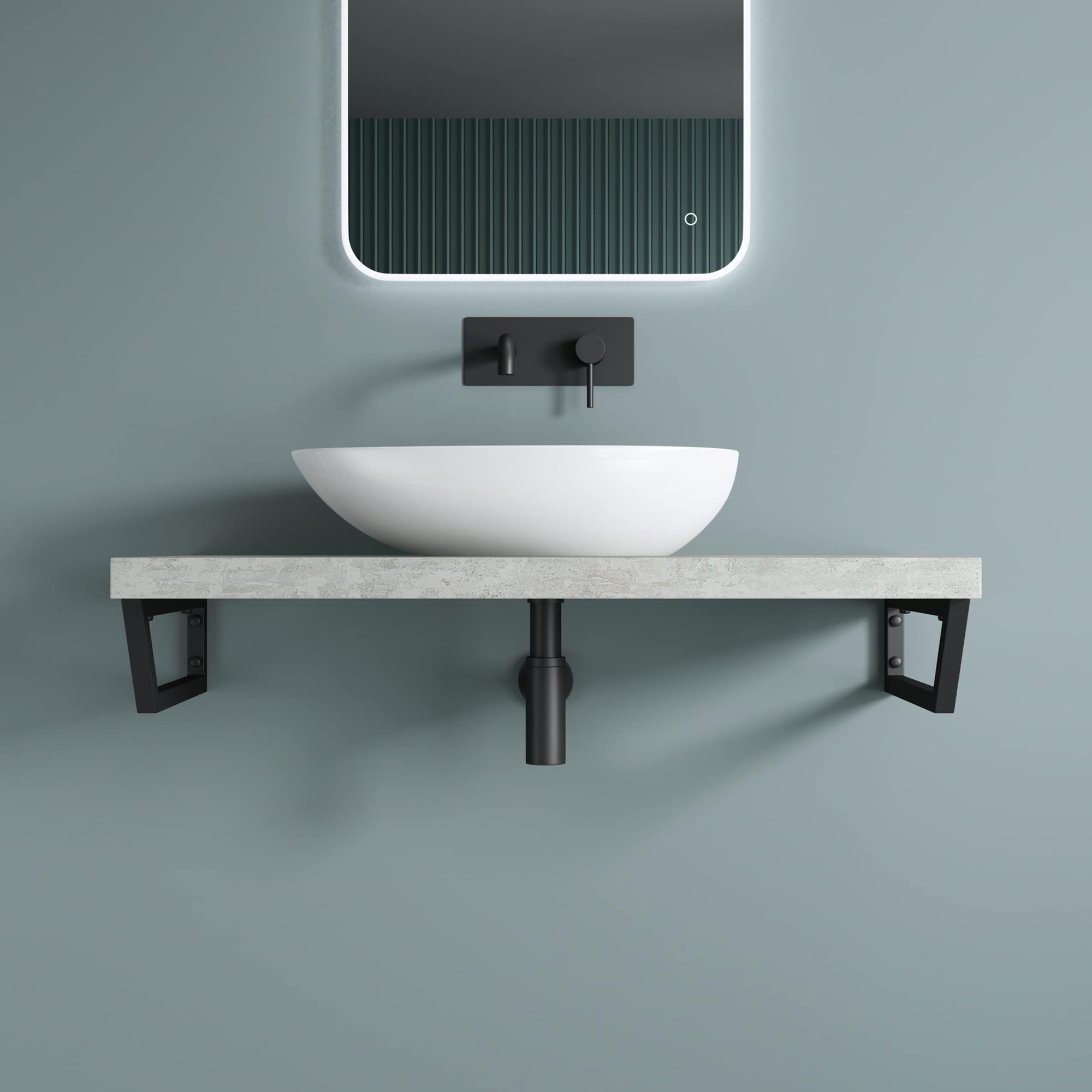 doporro Set di 2 Staffe per Lavabo Reggimensola Trapezio 380x150 mm in Acciaio Inox Nero, Supporti da Parete per Mensole, Lavabi e Portasciugamani - WH04