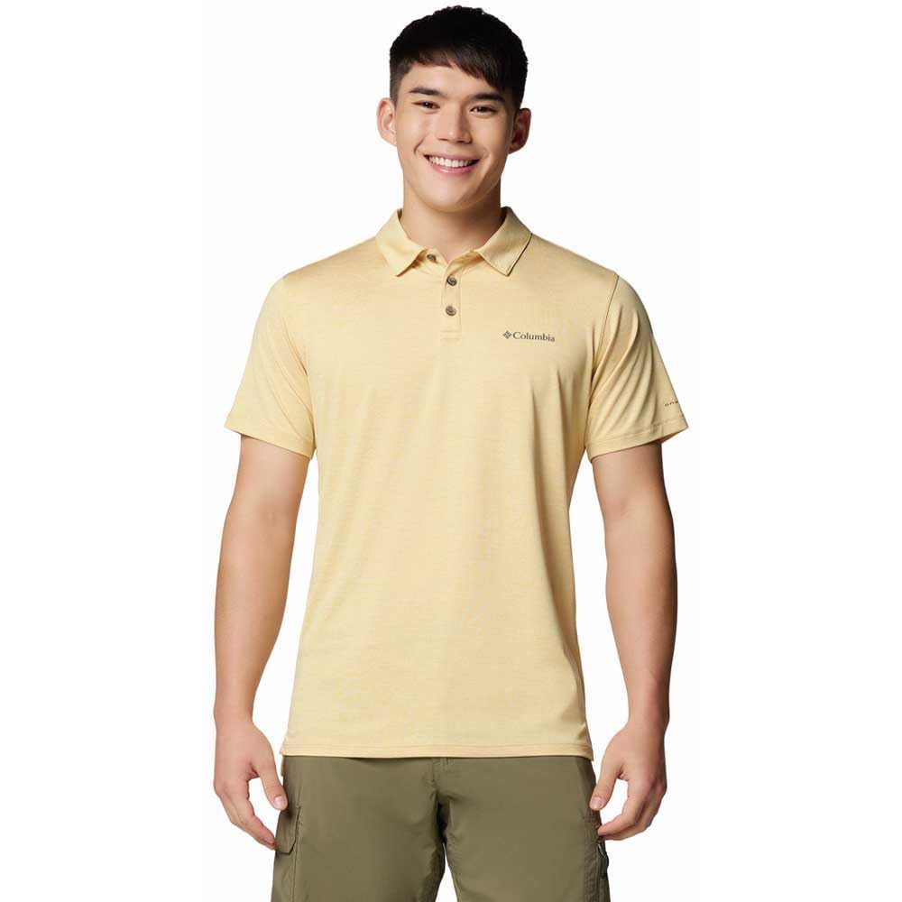 Columbia Men's Tech Trail Utility Polo, Technical Polo Shirt, Sand Dune Heather, M