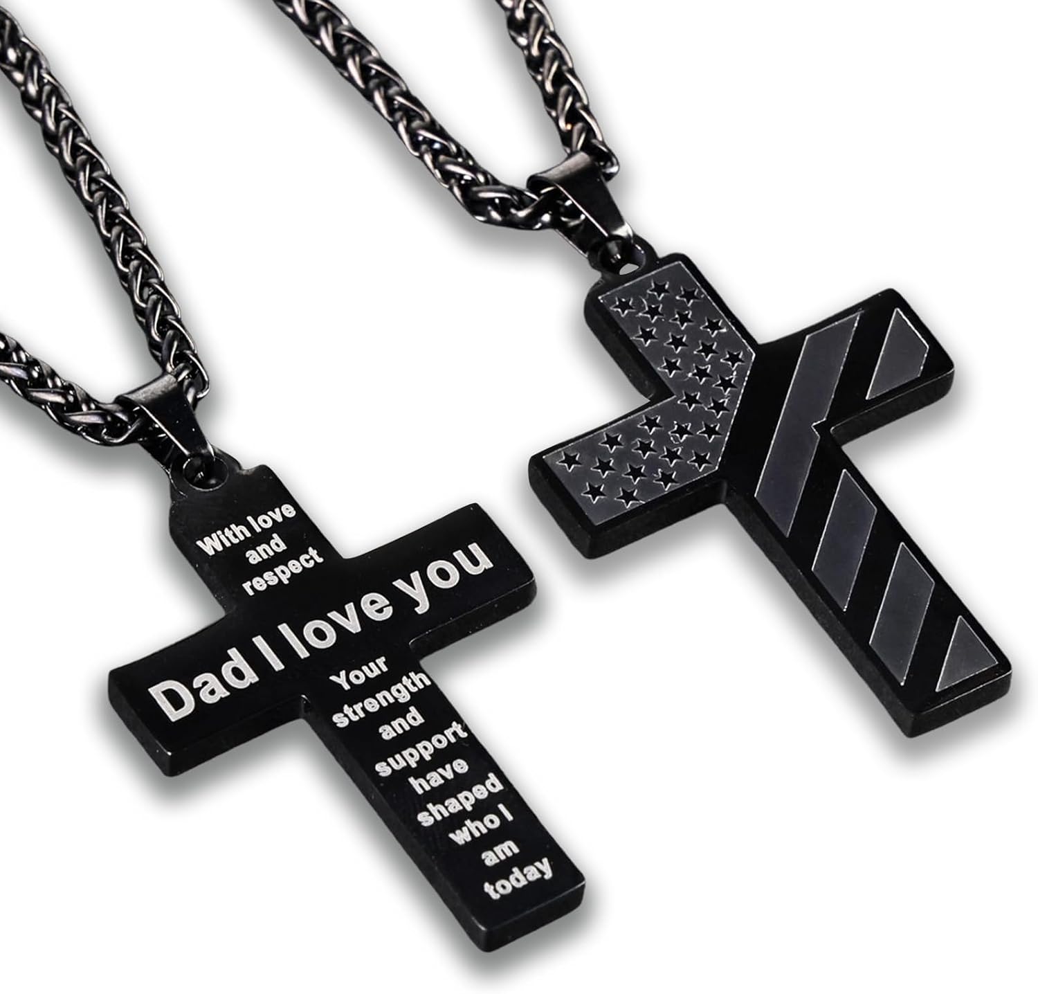 Cross Necklace for Men, Men’s Christian Gifts, Bible Verse Stainless Steel American Flag Pendant Chain Cross Jewelry Gift for Men