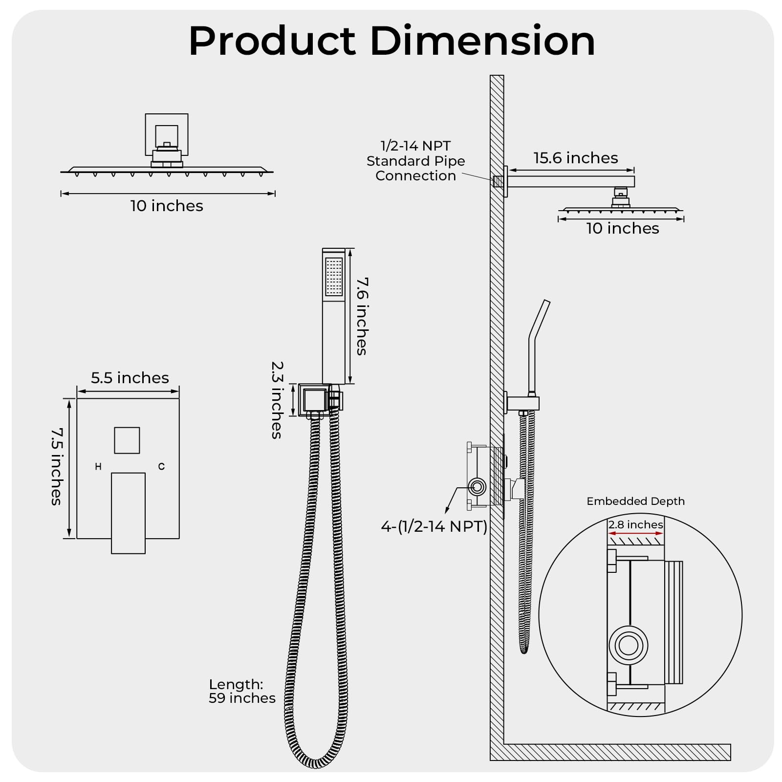 Gold Shower Faucet Set, 10 inch Rain Shower System with Pressure Balance Valve, Wall Mounted 2-Functions Bathroom Shower Systems with Rain Shower and Handheld Spray Shower Trim Included: 10 Inch Brushed Gold