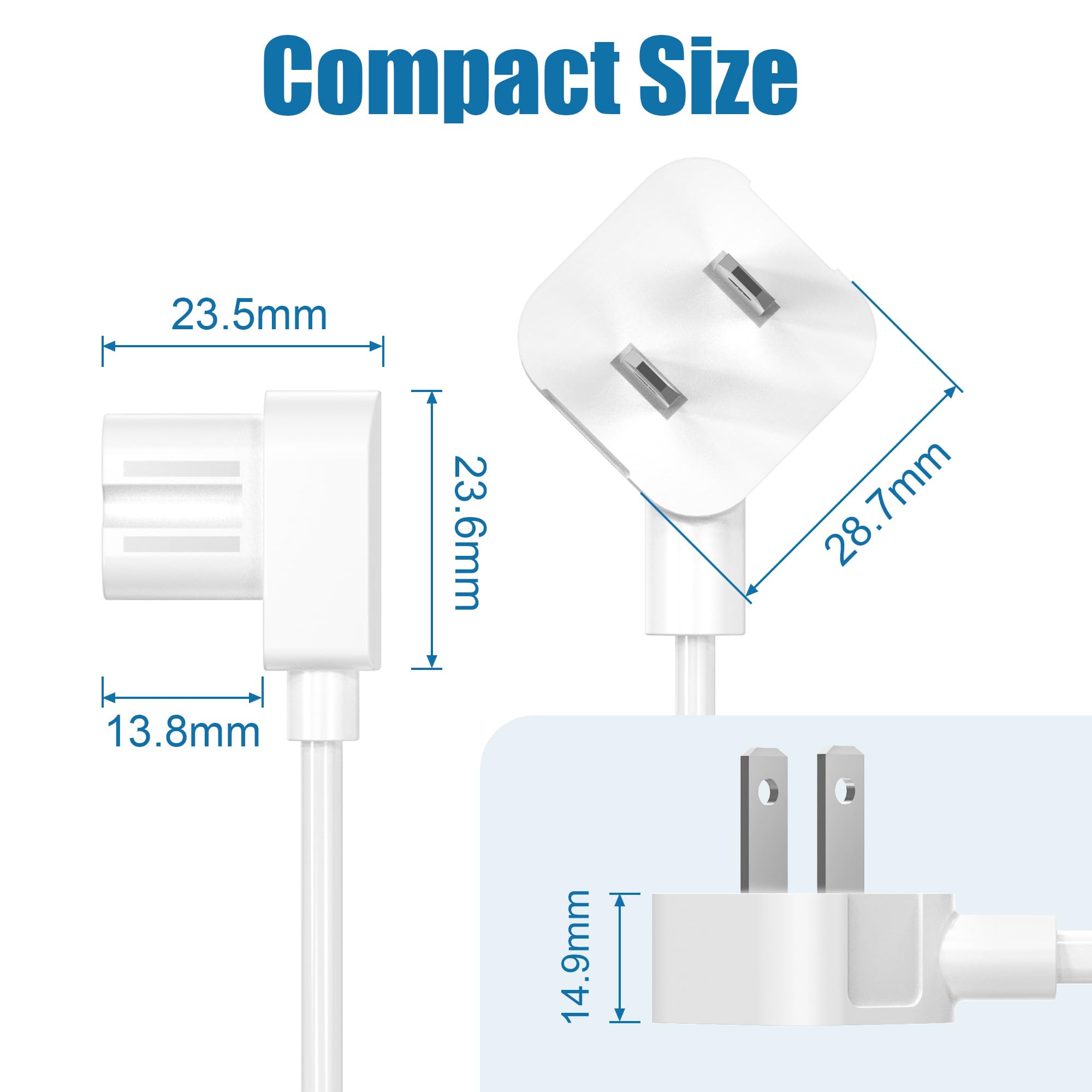 Amazon.com: AGVEE 5ft AC Power Cord, 90 Degree Flat Plug 2-Prong