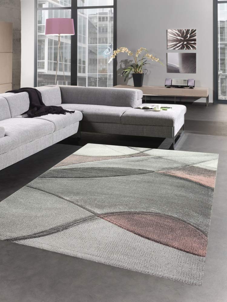 CARPETIA Tapis Moderne Tapis Salon Vagues Rose Gris Pastel Größe 140x200 cm