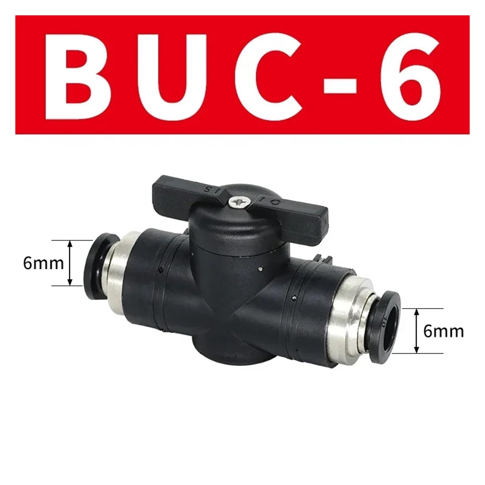 Szybkozłącze pneumatyczne Push Push zawór ręczny do włączania przełącznika, BUC, 4 mm, 6 mm, 8 mm, 10 mm, 12 mm(BUC 6 mm, 200 PCS)