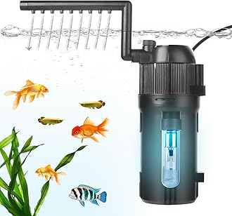 Internal UV Fish Tank Filter,400L/H 4W Aquarium Filter Pump,Turns Green Water to Clear,5-in-1 Filter Pump for 15-80L Aquarium,Flow Rate and Direction Adjustable