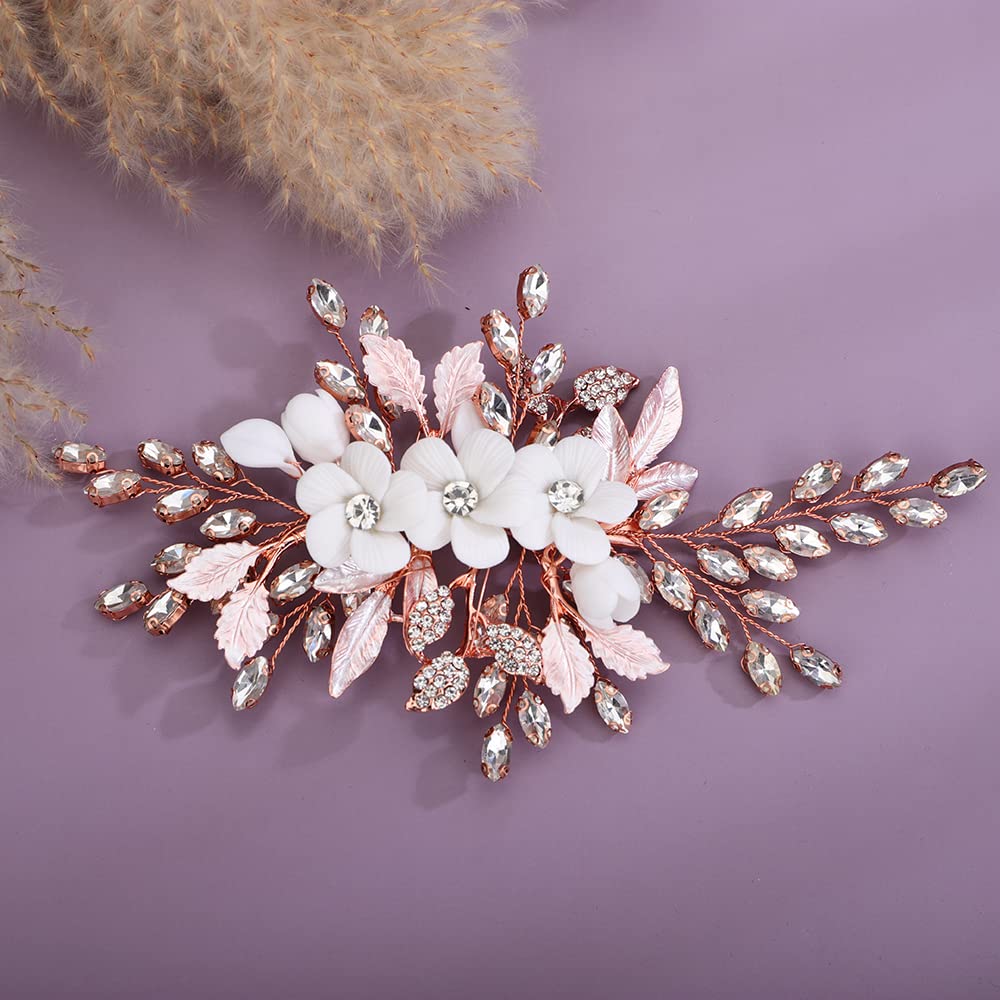Amazon.com : Teyglen Bridal Wedding Flower Rhinestone Hair  display picture 2