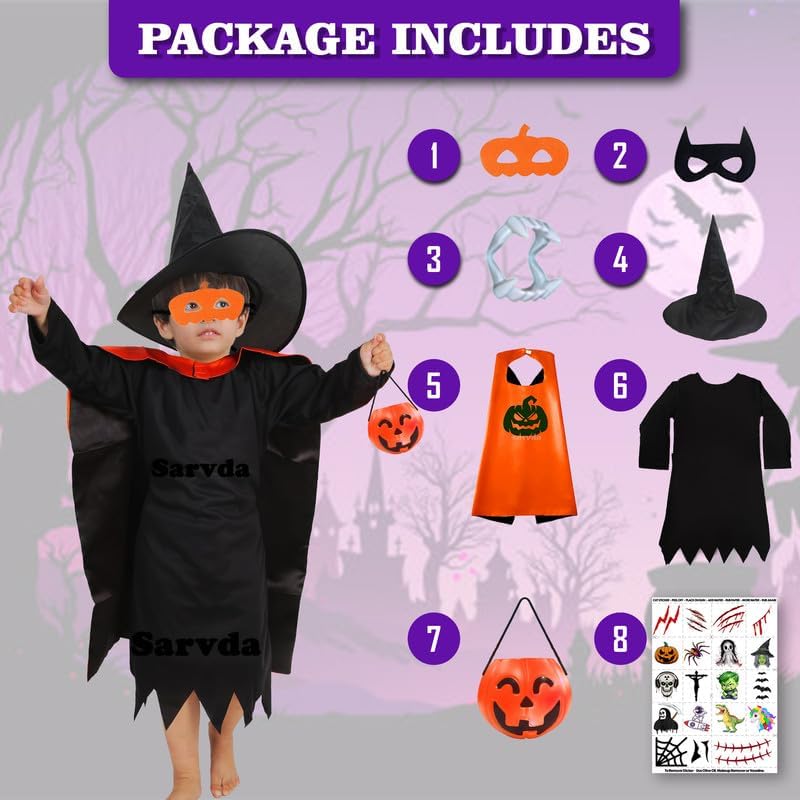 Image of Sarvda Halloween Dress | Costume and Accessories | For Girls and Boys | Haunted Horror Theme Party Vampire Witch Ghost Skeleton Draculla Pumpkin Scary Cosplay Dress