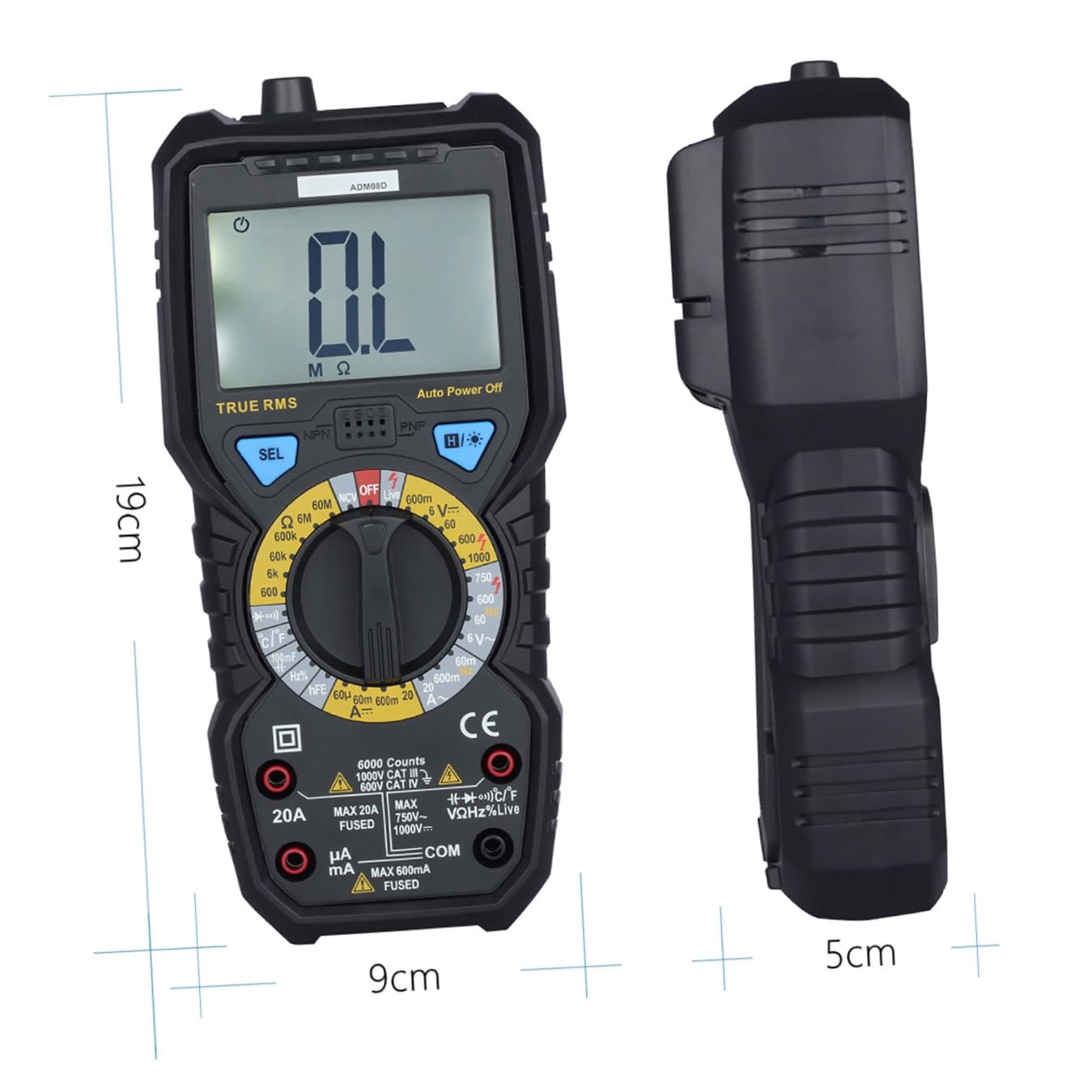 Adm08a Digitales Multimeter 6000 Zählungen mit Lcd Spannungsdetektor