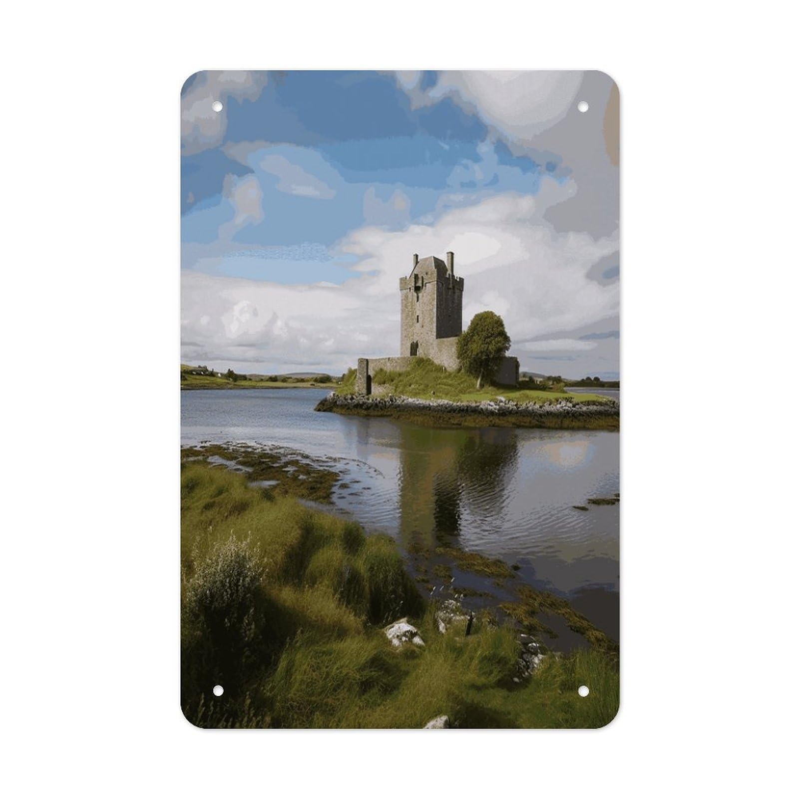 LDGSUPH View of The Dunguaire Castle Wall Art Prints Folded Edge Iron Sheet Painting with Holes for Wall Prints Decorative Picture Metal Signboard Decor Painting for Outdoor Indoor Wall Decor