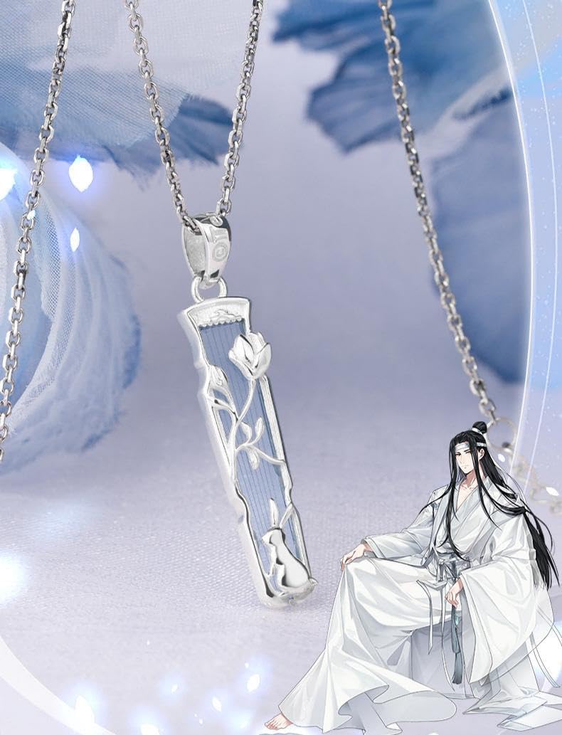 THE UNTAMED Mo Dao Zu Shi S925 Sterling Silver Harp Pendant Necklace, Chinese Style Jewelry with Chain, 3.2cm Height